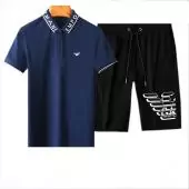 2021 armani chandal manche courte homme mens shirt and short sets eagle logo bleu